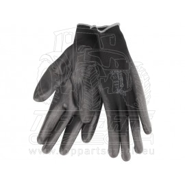 rukavice z polyesteru polomáčené v PU, černé, velikost 9"